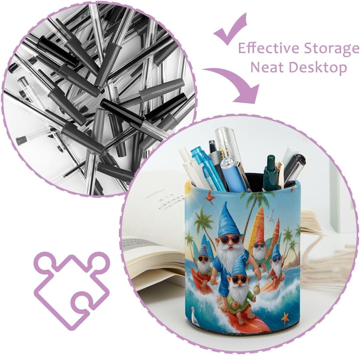 Leather Pen Holder for Desk, Love Cherry Pencil Organizer Pencil Cup Desk Decor Makeup Brush Holder Multifunctional Office Supplies for Home,Office, School