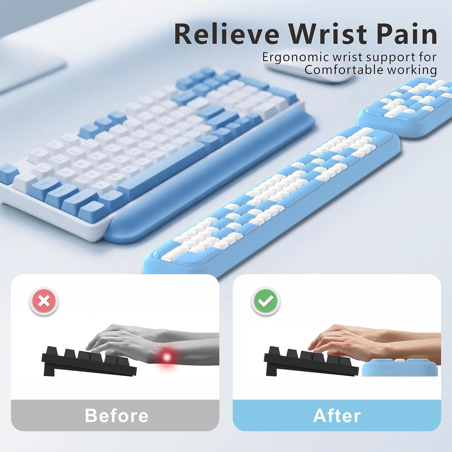 MEKASS Keyboard Wrist Rest, Ergonomic Wrist Pad, Soft Memory Foam Keyboard Hand Rest with Non-Slip Base, Easy Typing, Pain Relief, Comfort Support for Office Work Gaming Computer Accessories (Black)
