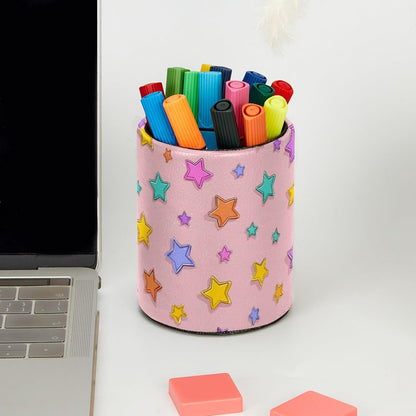 Leather Pen Holder for Desk, Love Cherry Pencil Organizer Pencil Cup Desk Decor Makeup Brush Holder Multifunctional Office Supplies for Home,Office, School