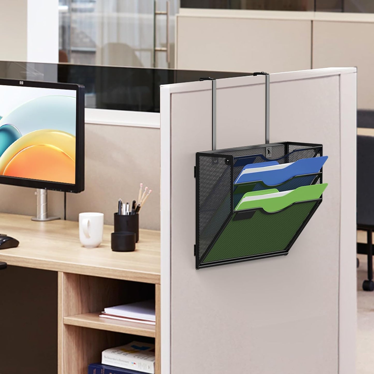 Kuntine.B Wall File Organizer Office Hanging Magazine Holder Wall File Organizer for Office Home (Black, 5 Tier)