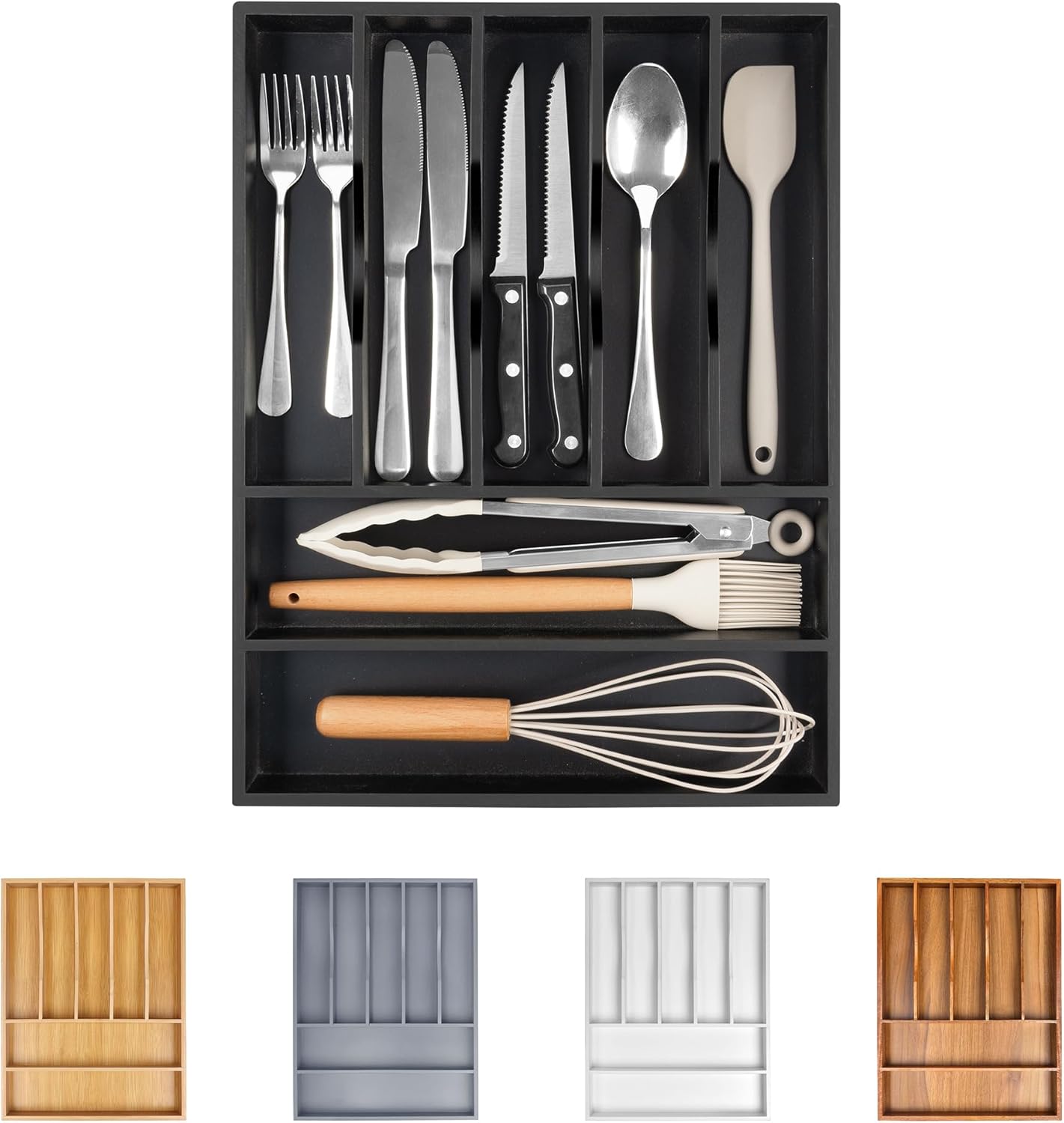 Kitchen Silverware Drawer Organizer and Storage Flatware Cutlery Utensil Holder Spice Rack Containers Bathroom Counter Cabinet Office Desk Makeup Drawer Tray Kitchen and Dining Tools Decor Accessories