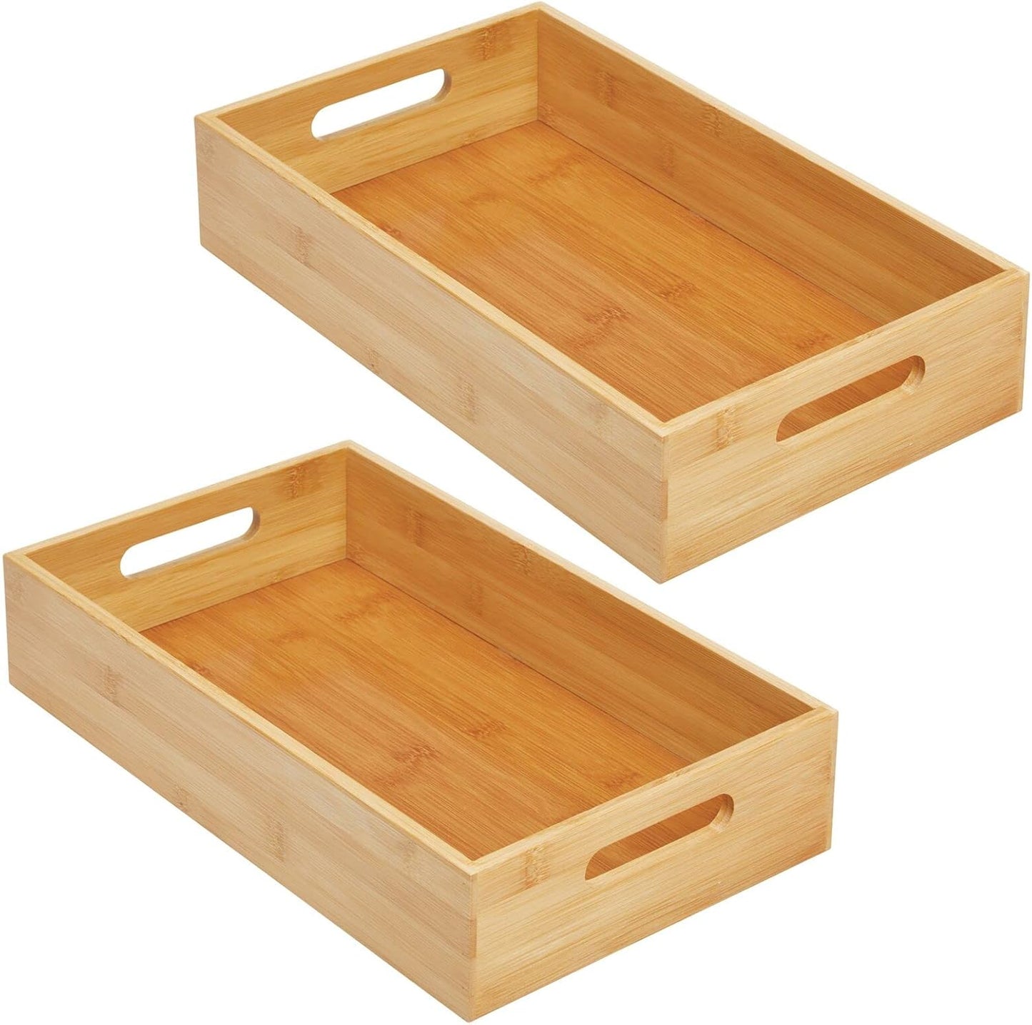mDesign Kitchen Storage Box – Open-Top Bamboo Storage Tray with Handles – Versatile Cupboard Organiser for Shelves, Pantries, Surfaces and Cupboards – Natural