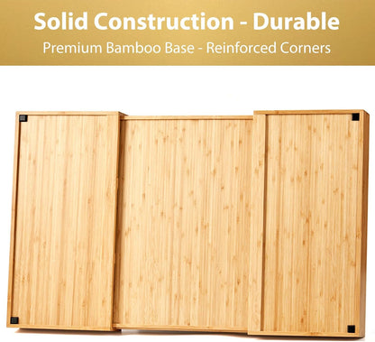 Umilife Bamboo Kitchen Drawer Organizer, 13 Inch Silverware Utensil Tray Holder, Extra Deep Grooved Drawer Divider, 7 Slots Total Bamboo Wood Caddy for Flatware Cutlery Knives, Forks, Spoons