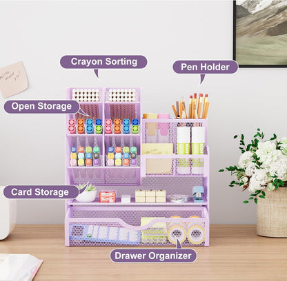 Marbrasse Mesh Pen Holder for Desk, Multi-Functional Pencil Organizer with Drawer, Desk Organizers and Accessories for Office Art Supplies (Black)