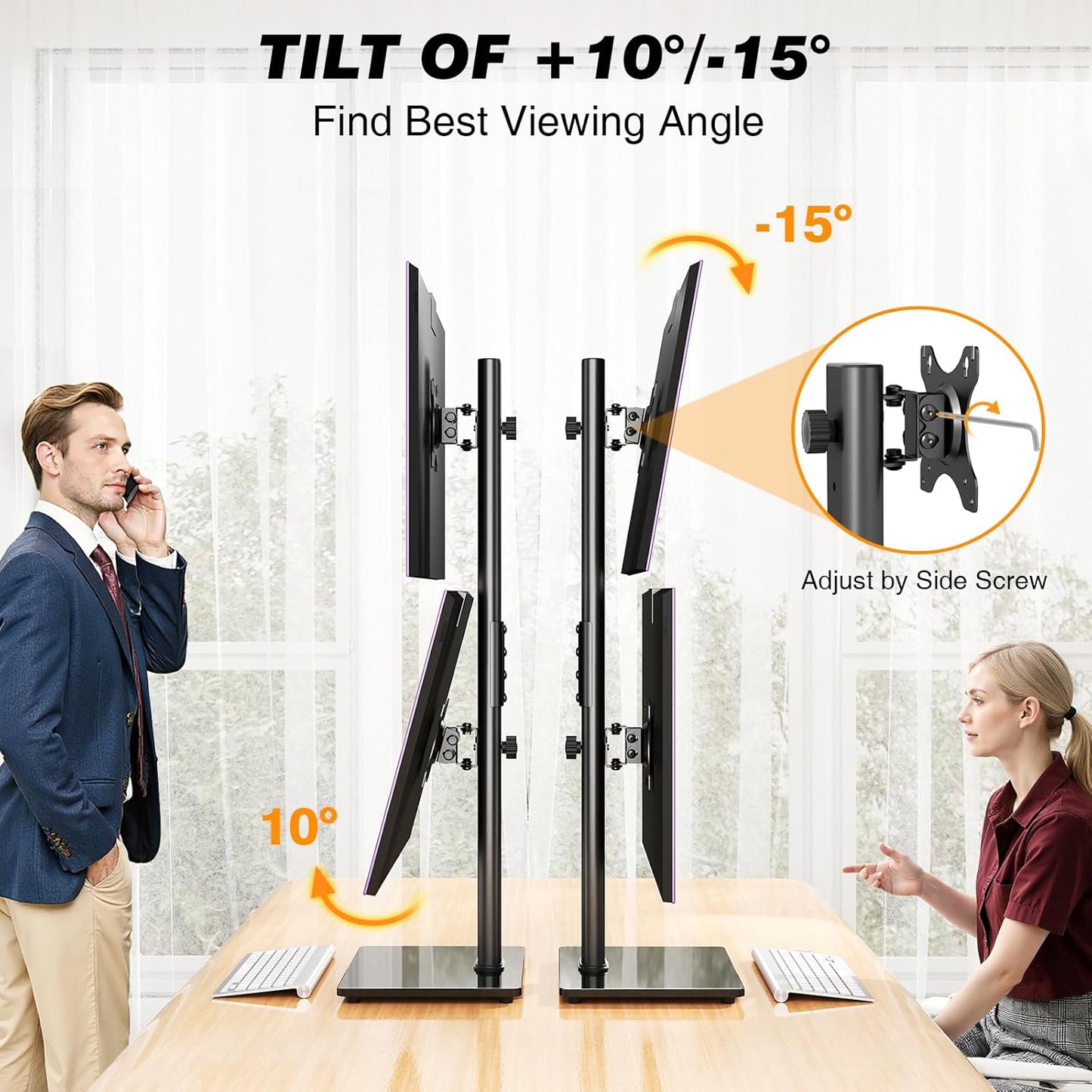 Single Monitor Stand VESA Mount for 13-32 Inch Screens, Free-Standing Monitor Riser with Swivel Tilt Rotation Height Adjustable, Universal Desk Stand up to 44lbs, VESA 75x75, 100x100mm