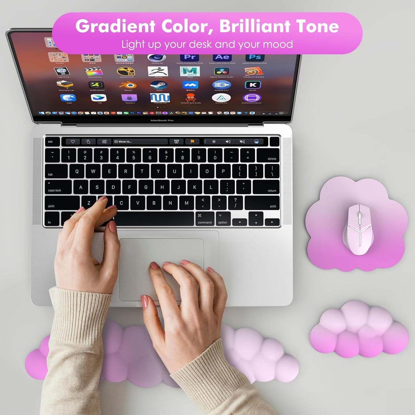 MoKo Cloud Wrist Rest, Ergonomic Cloud Keyboard Wrist Rest with Mouse Rest Wrist Pad, Durable Polyester Cloud Arm Rest Wrist Pad for Keyboard and Mouse for Office, Gaming, Computer, Laptop, Green