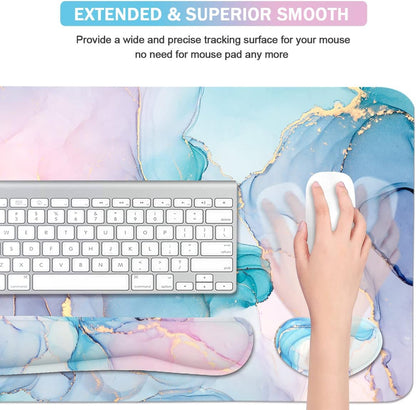 4-in-1 Large Gaming Mouse Pad, Keyboard Wrist Rest Pad & Wrist Support Mousepad Set, Extended Desk Pad Waterproof Desk Mat for Home Office Study Game-Black