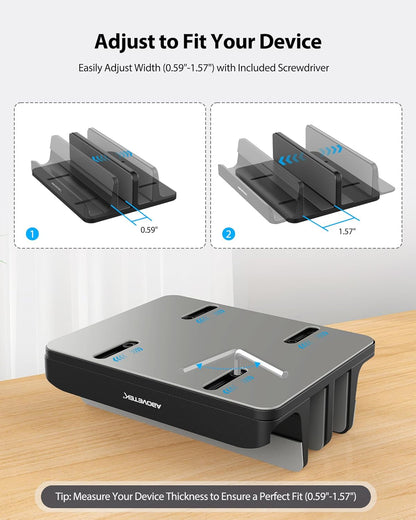 AboveTEK Vertical Laptop Stand, 3 Slots Aluminum Desk Laptop Holder & Laptop Docking Station Stand for MacBook, Tablet, Phone - Universal Fit (Up to 17.3") - Heavy Duty Polished, Anti Slide - Silver