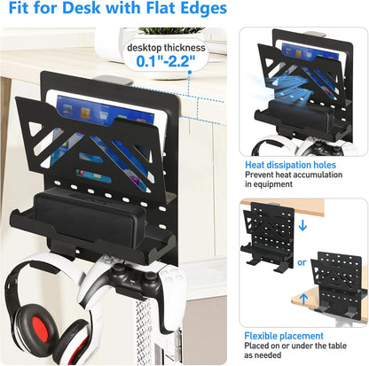 MAXECHO Desk Side Storage, Under Desk Laptop Mount, Table Side Hanging File Organizer, No Drill Clamp On Cable Management Tray, Laptop Holder with Magnetic Pen Holder for Office and Home, Load 22 Lbs