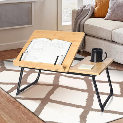 wishacc Book Stand for Reading in Bed, Laptop Stand Adjustable Book Holder Tray with Page Paper Clips Multi Angles Adjustable Cooking Bookstands for Textbook Recipe Magazine Tablet Portable