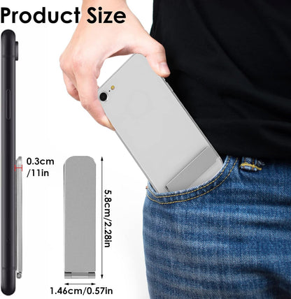 TIESOME Ultra-Thin Cell Phone Holder, Adjustable Mini Alloy Phone Kickstand Portable Foldable Phone Stand Adjustable Angle for Mobile Phone Tablet Universal Model (Black)