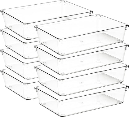8 Pack Drawer Organizer - 3" X 3" Clear Acrylic Storage Bins with Non-Slip Pads, Versatile Desk Tray for Makeup, Jewelry, Kitchen, Bathroom, and Office Organization