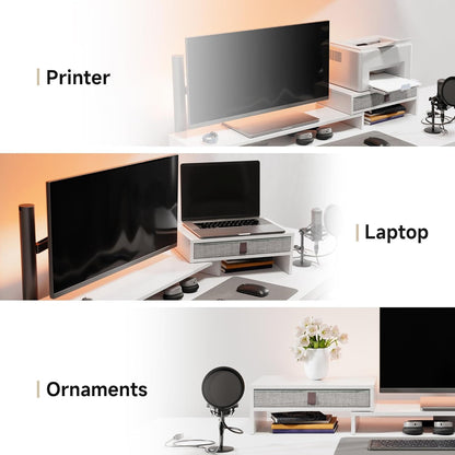 Fenge Computer Monitor Riser Stand with Drawer for 2 or 3 Monitors ,Adjustable Length and Angle Desktop Laptop Stand,Office Organizer,Printer,Black