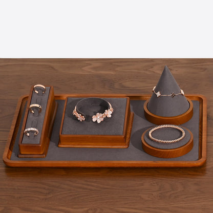 Oirlv Solid Wood Jewelry Display Tray Small Jewelry Tray Rings Earrings Bracelets Necklace Holder Organizer(Rectangle, Grey)