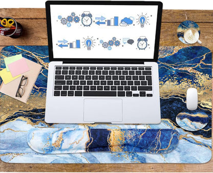 Large Mouse Pad and Keyboard Wrist Rest, Desk Pad for Keyboard and Mouse, 4-in-1 Large Gaming Mouse Pad with Wrist Support, Desk Mat for Home Office Study Game-Galaxy Fluid