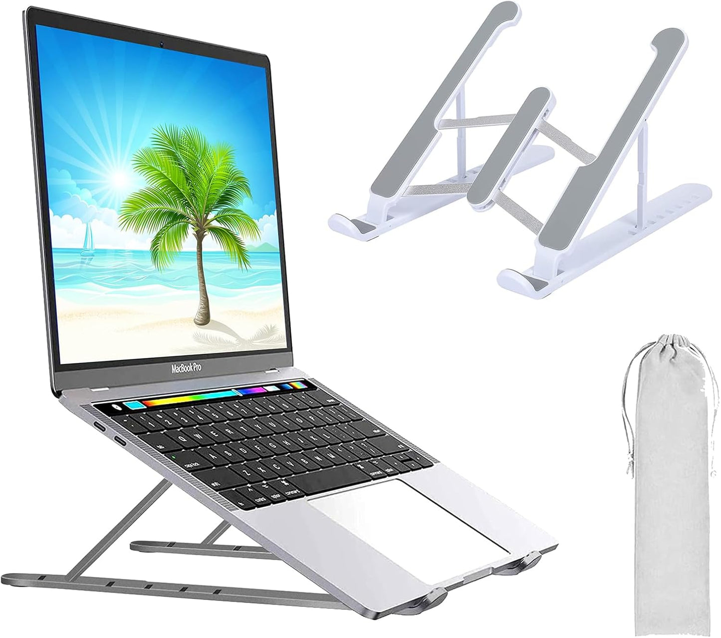 T Legend Aluminum Laptop Stand for Desk, Arae Adjustable Ergonomic Portable Holder, Foldable Computer Stand 6 Angles Anti-Slip Laptop Riser Compatible with 9-15.6 inch Laptops (Aluminum Silver)