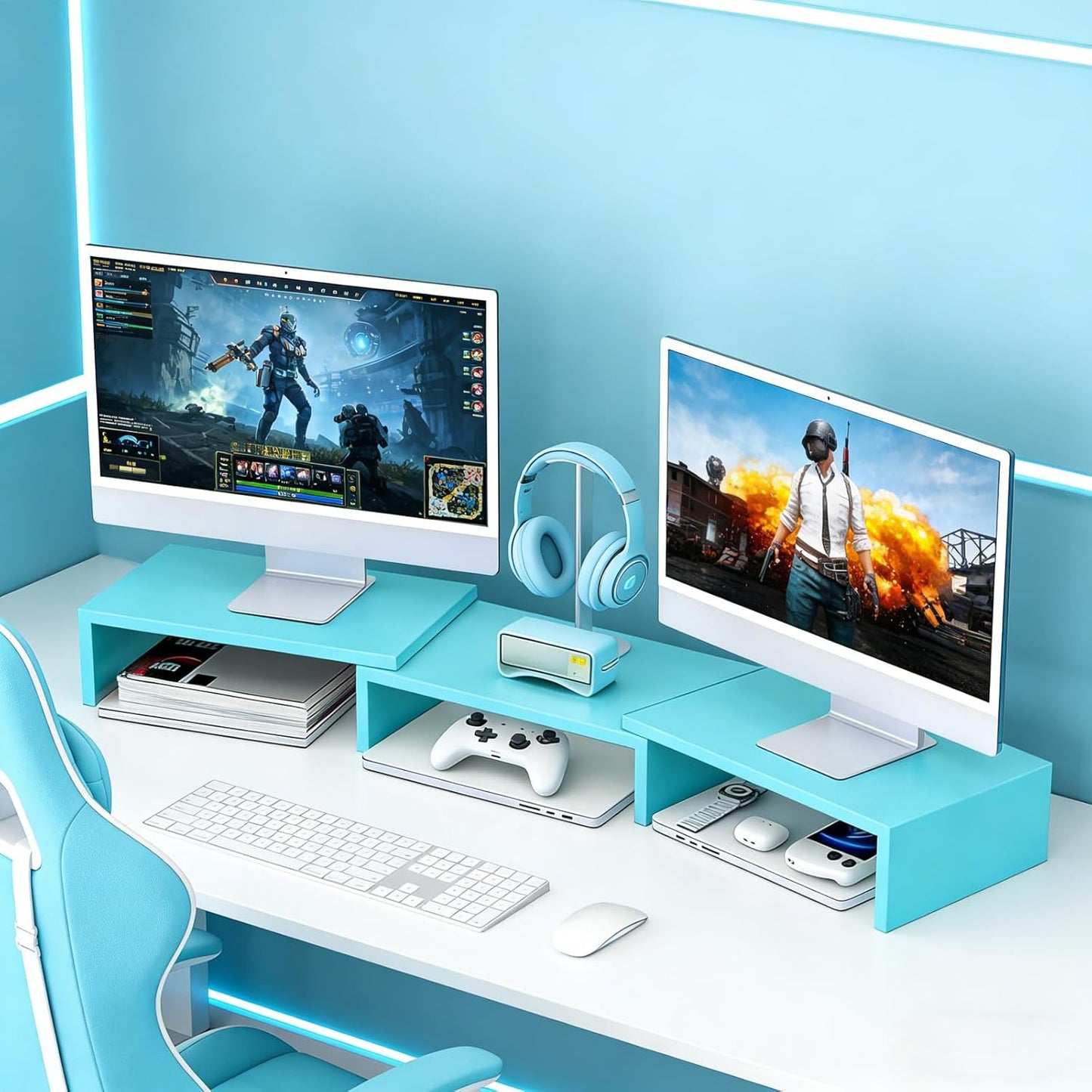 Desk Organizers and Accessories, Dual Monitor Stand Riser, Monitor Desk Shelf for Desktop Organization (Black)
