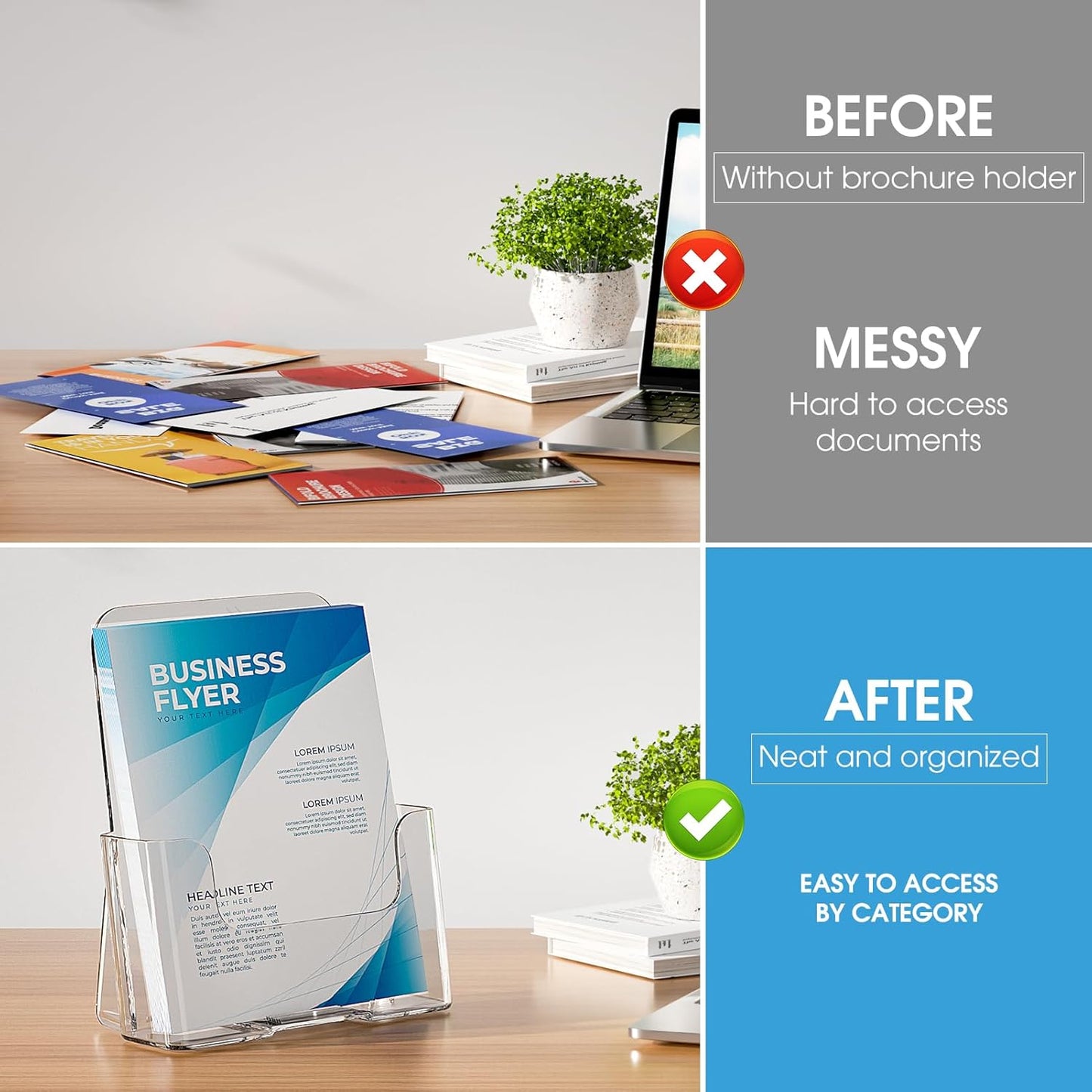 KTRIO Acrylic Brochure Holder 8.5 x 11 Clear Literature Display Stand, Plastic Flyer Holder for Trifold Brochures, Menus, Magazines, Pamphlets, Documents, Desk or Wall Mount, 2 Pack