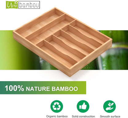 Unibambou Bamboo Utensil Drawer Organizer, Silverware Tray Organizer, Kitchen Drawer Organizer for Flatware Cutlery, (Natural, 3 Slots)