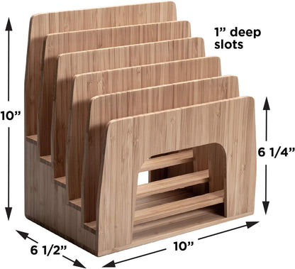 MobileVision Bamboo Desktop File Folder Organizer and Paper Tray, 7 Slots