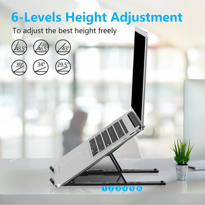 Adjustable Laptop Stand, Portable Laptop Riser for Desk, ABS+Silicone Foldable Ventilated Cooling Notebook Holder Stand for 10-15.6” Laptops, Tablets