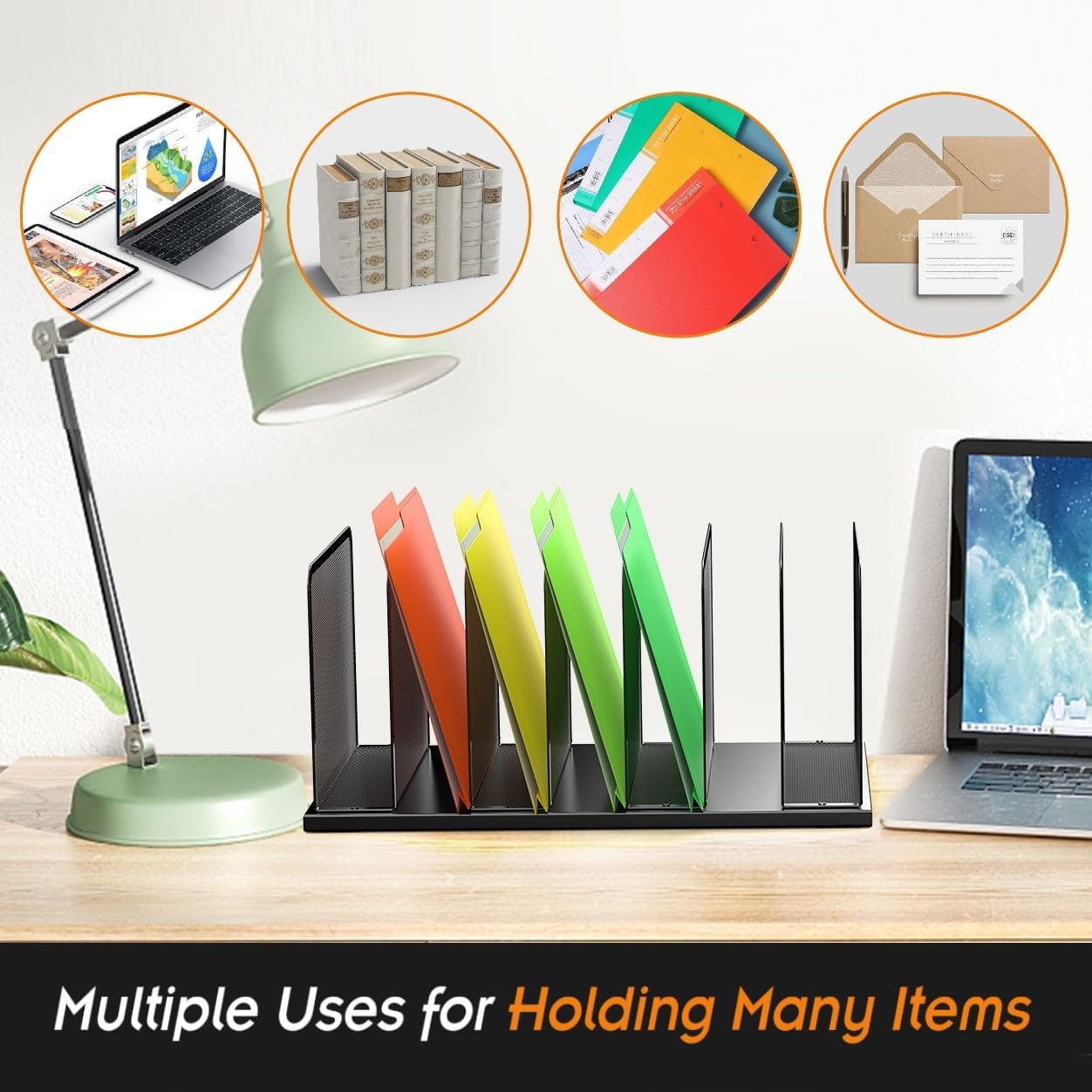 Kuntine.B Desk File Organizer 5 Sections Upright Mesh Desktop Organizer File Sorter Office Organization File Holder for Home, Office & Classroom