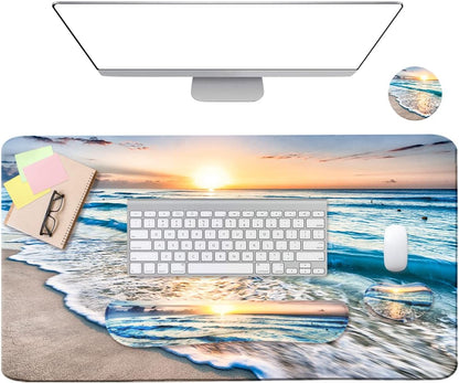 4-in-1 Large Mouse Pad, Keyboard Wrist Rest Pad & Wrist Support Mousepad Set, Extended Desk Pad Waterproof Desk Mat for Home Office Study Game