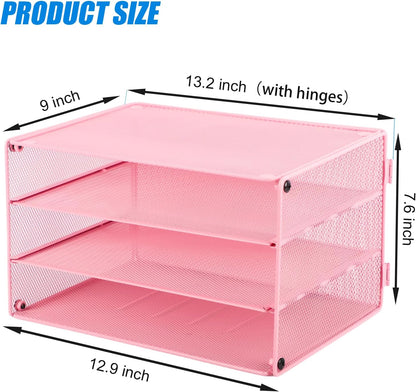 EASEPRES 3 Tier Mesh Desk Organizer Tray, File Paper Letter Folder Holder Desktop Paper Sorter Mail Organization Rack Storage Accessories, for Office Home School Classroom, Black