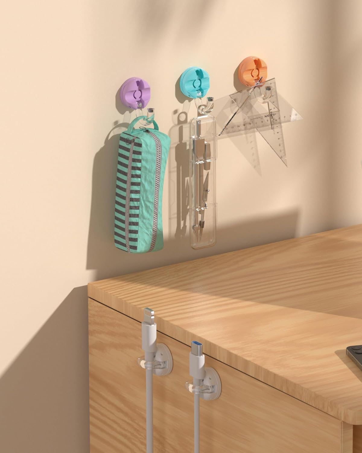 Rotatable Magnetic Cable Clips, Smooth Adjustable Cord Holder, Under Desk Cable Management, Adhesive Charging Wire Holder Keeper Organizer for Office Nightstand Wall (6-Pack Purple-Orange-Cyan)