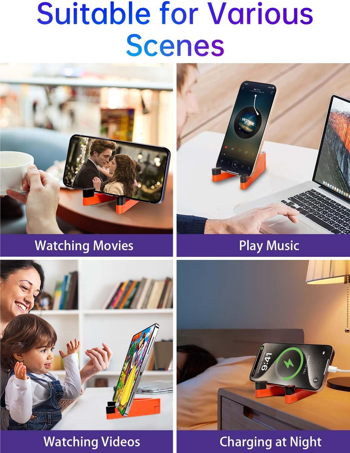 Phone Stand for Desk, Foldable Portable iPhone Stand, Cell Phone Stand Aluminum Phone Holder Cradle Dock for Desk/Travel, Desktop Phone Holder Compatible with iPhone 17 Pro Max 16 15 14 Galaxy S24 S23
