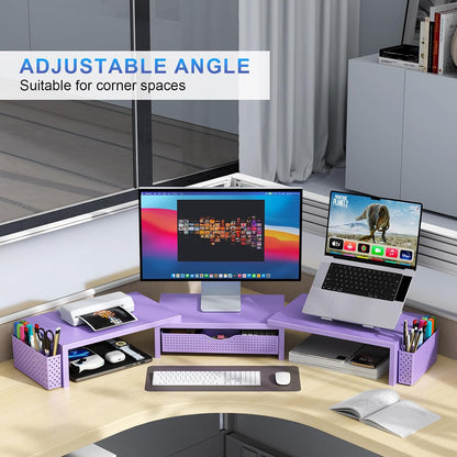 gianotter Dual Monitor Stand Riser, Desk Organizer With Drawer and 2 Pen Holders, Computer Monitor Stand, Shelf for Top of Desk, Black
