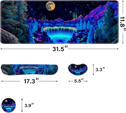Desk Pad and Keyboard Wrist Rest, Large Mouse Pad + Keyboard Pad+Mouse Wrist Support, Non-Slip Desk Mat Protector for Office, Home 31.5×11.8 Inches Anime Dragon