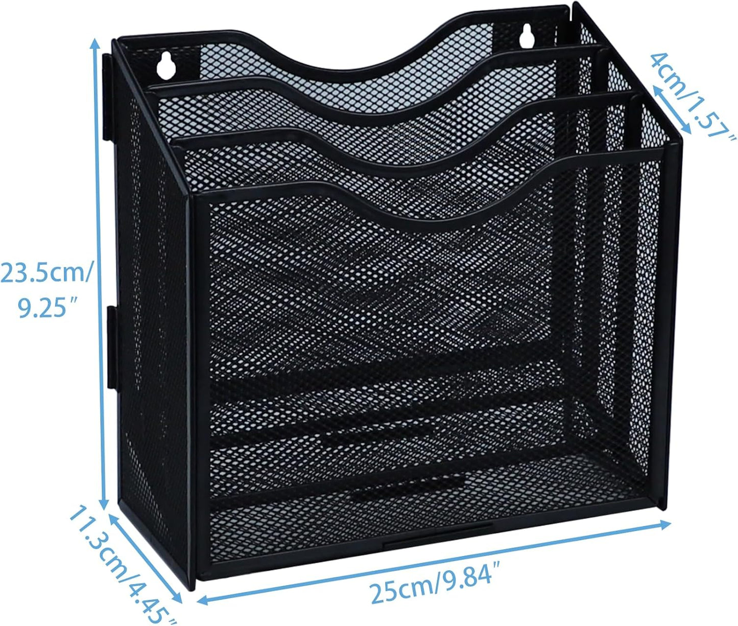 Metal Desktop File Organizer with 3 Vertical Compartments Wall Mounted Mail Paper Document Folder Holder Magazine Storage Rack for Home Office Classroom,Black
