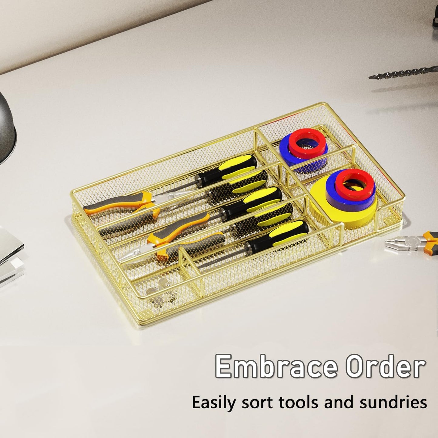 Desk Drawer Organizer Tray, Office Drawer Organizer, Workspace Organizers, Suitable for Tools, Pencils, Office Supplies Storage (Black)