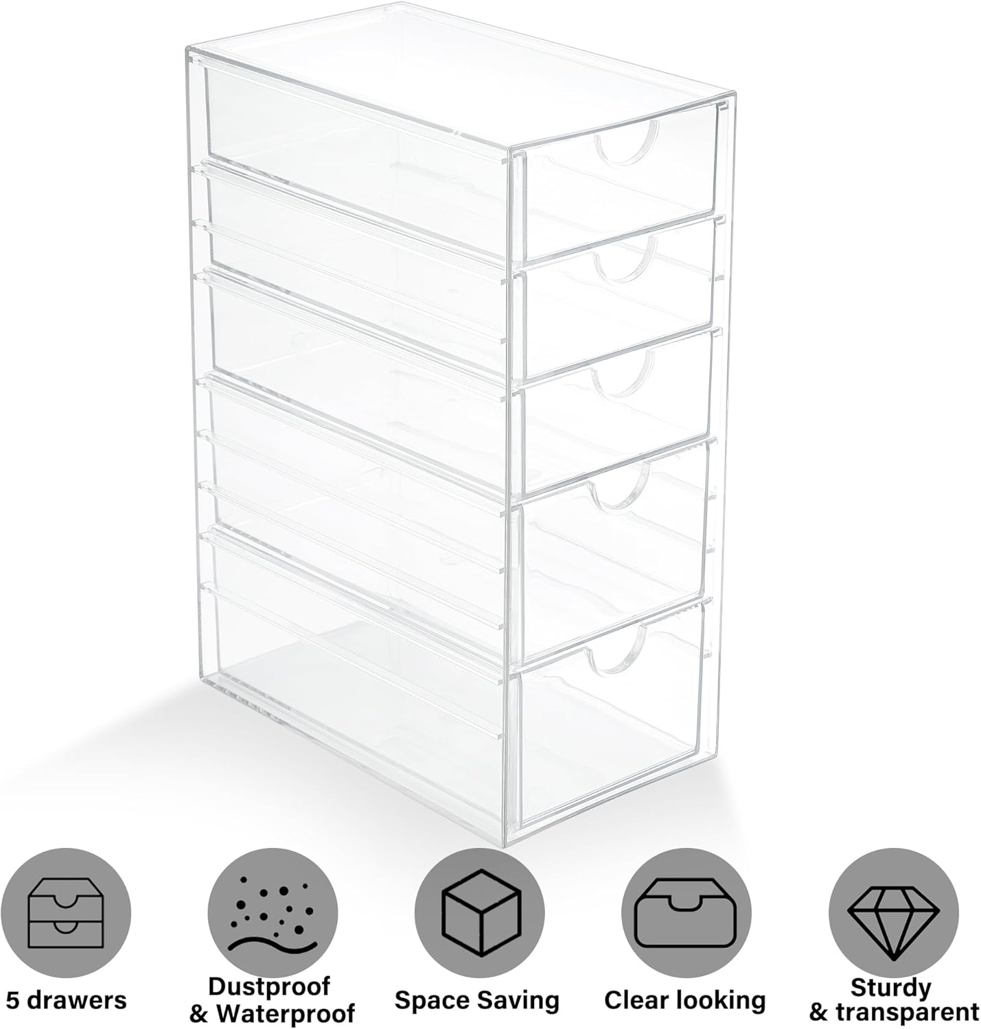 Prsildan Acrylic Makeup Organizer, 2 Pack Stackable Storage Drawers with 6 Drawers for Office Desk Vanity Craft Room Clear Drawer Organizers for Hair Accessories Art Supplies Cosmetics Modular System