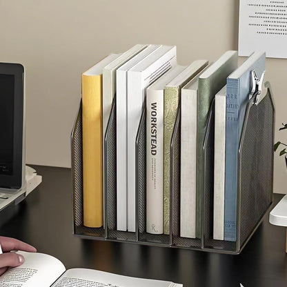 5 Vertical Desk Mail Organizer, Metal Mesh Desktop File Organizer with 5 Vertical Slot - Black, Letter Organizer Rack for Letters, Postcards, Stationery