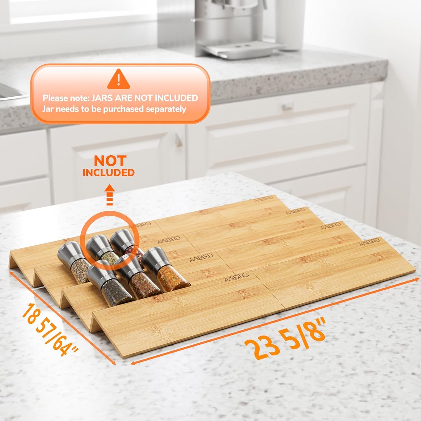 AMBIRD Spice Drawer Organizer, 4 Tier-2 Set Clear Spice Rack Tray Expandable From 11'' to 22'', Seasoning Organizer with non-slip tape for Kitchen, Cabinet, Drawers, Countertop(JARS NOT INCLUDED)
