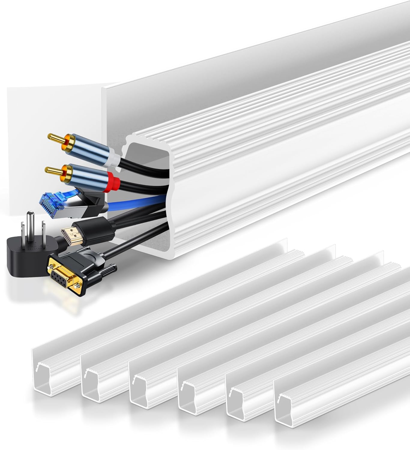 6 Pack Under Desk Cable Management Kit, J Channel Cable Raceway with Double Side Tape, Cord Organizer Tray for Desk, Easy Install, No Drilling, Cable Hider for Home & Office, Child & Pet Proof