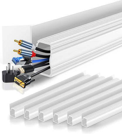 6 Pack Under Desk Cable Management Kit, J Channel Cable Raceway with Double Side Tape, Cord Organizer Tray for Desk, Easy Install, No Drilling, Cable Hider for Home & Office, Child & Pet Proof