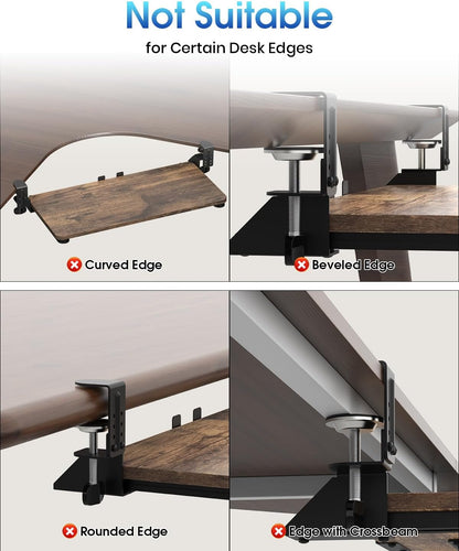 Large Keyboard Tray Under Desk, Pull Out Keyboard & Mouse Tray with Adjustable C-clamp, 25.6(31.5 Including Clamps) x 11.8 Inch Slide Out Computer Keyboard Drawer Mouse Tray for Typing, Brown
