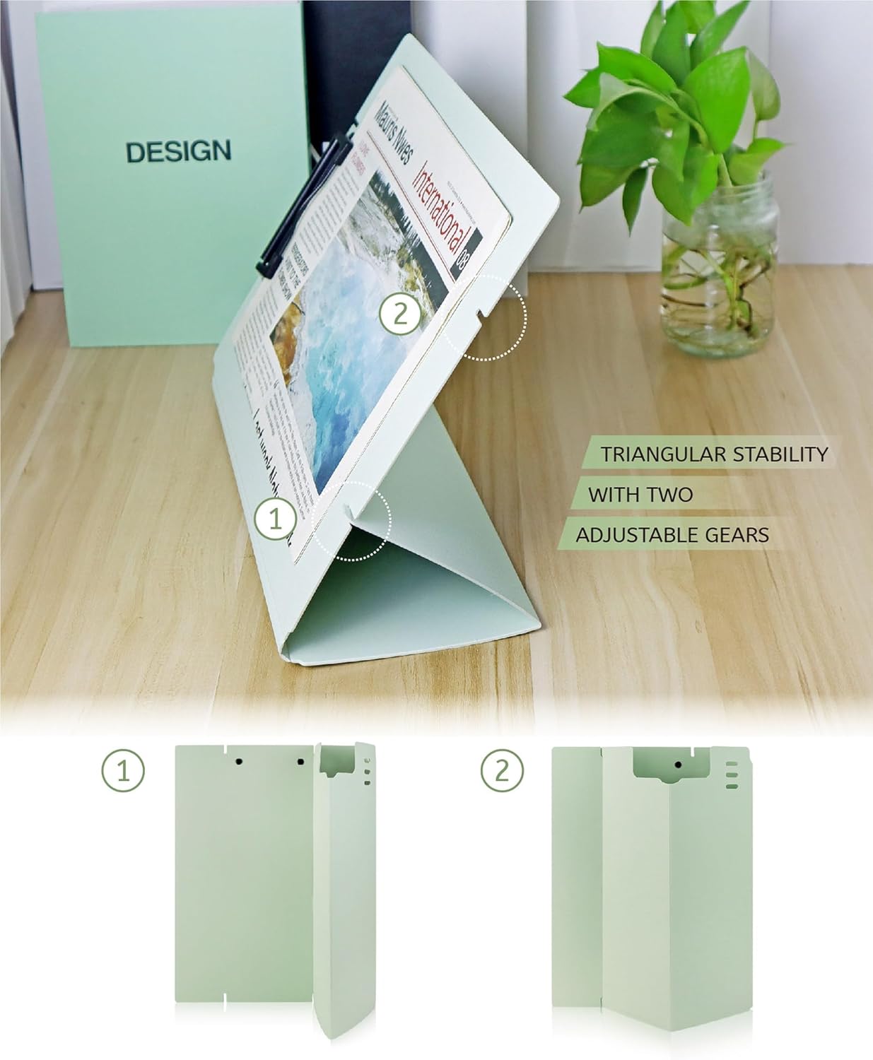 Free Standing Clipboard and Desktop Stand with Adjustable Buckles Easel Back - Foldable Stand and Document Holder for School, Office and Business Use (9.37 x 12.6 inches) (Light Green)