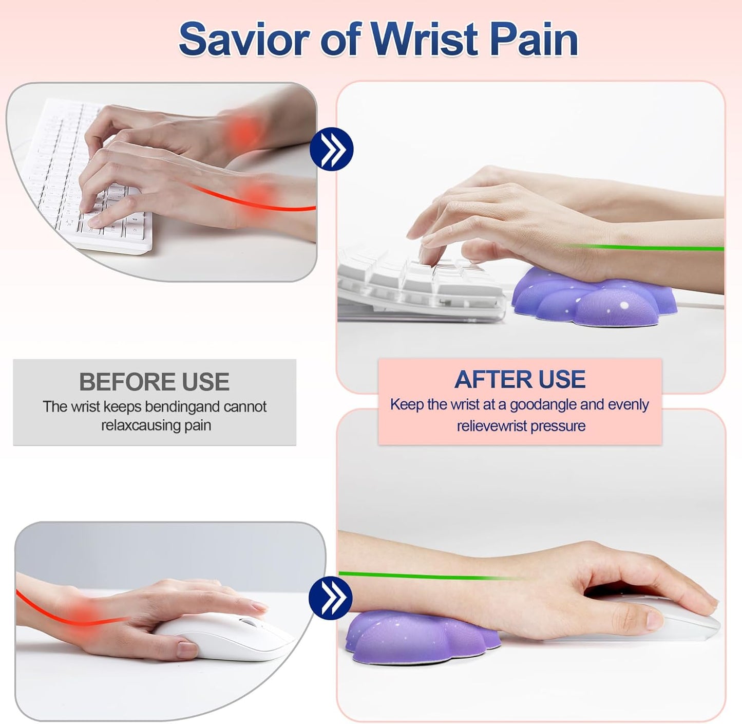 Cloud Wrist Rest Set for Keyboard and Mouse, Includes Cute Coaster, with Computers and Laptops（Purple Star Set）