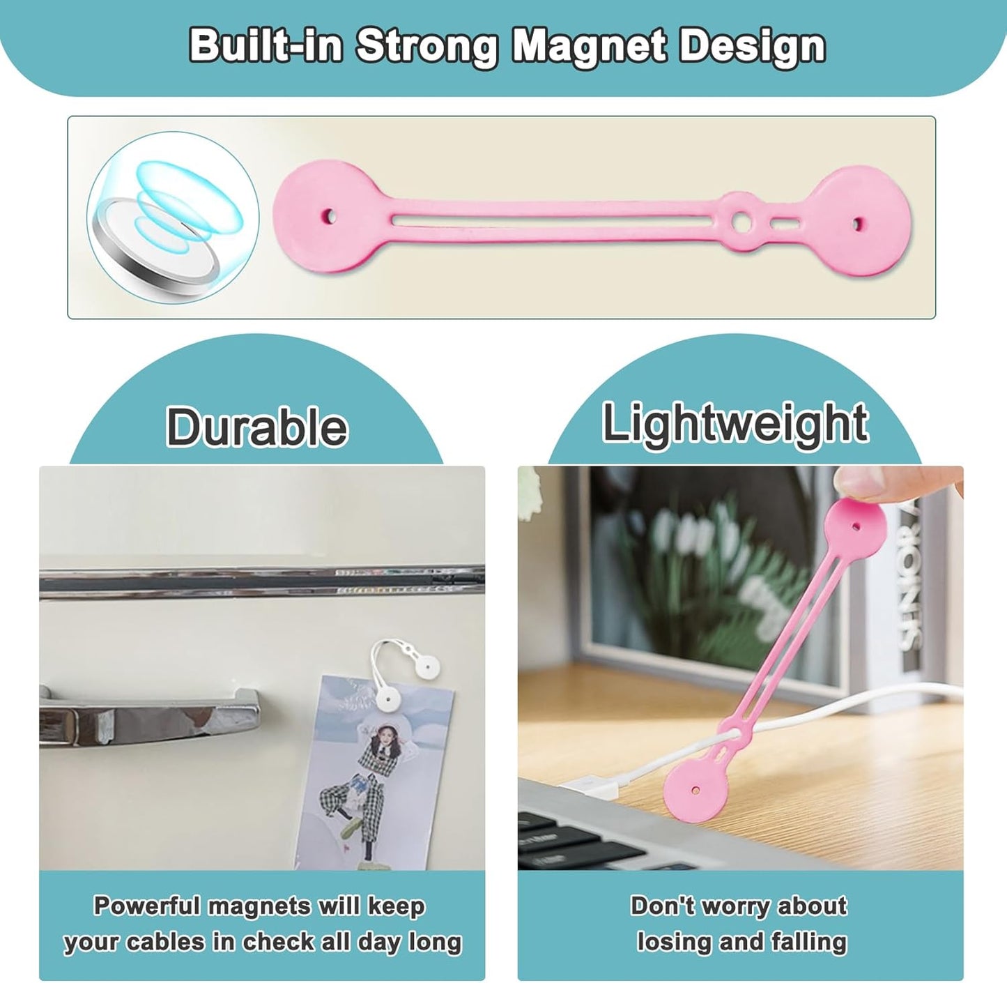 Magnetic Cable Ties 10 Pack, Silicone Cable Ties Charging Cord Organizer Travel Cable Management Straps Headphone Cord Wrap Reusable & Sturdy Cable Winder