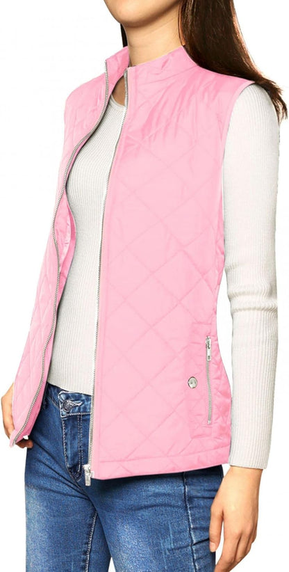 Allegra K Women's Puffer Vest Stand Collar Lightweight Gilet Quilted Zip Vest