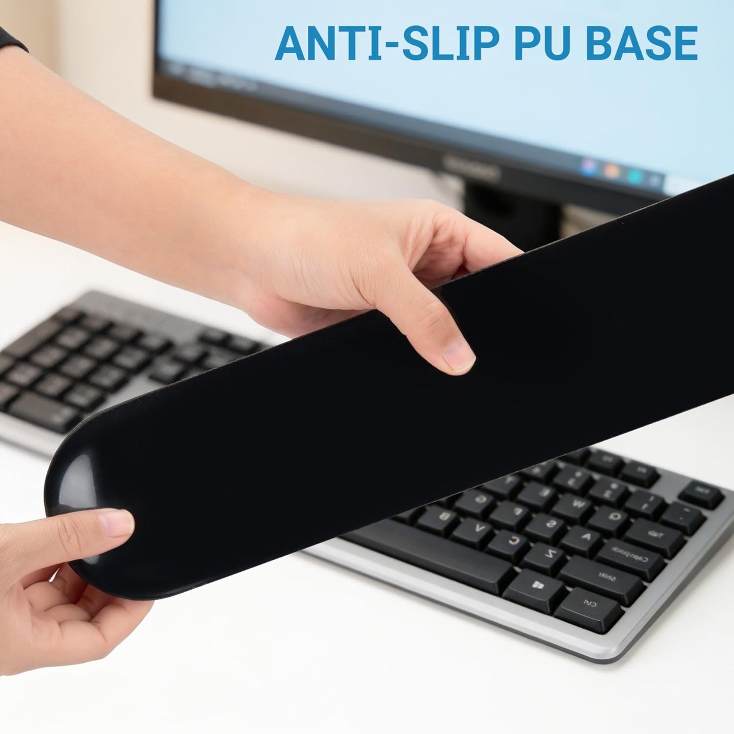 PU Leather Keyboard Wrist Rest, Ergonomic Memory Foam Wrist Support for Pain Relief, Waterproof & Easy to Clean Hand Rest Pad for Office, Gaming & Mechanical Keyboards (Classic Black)