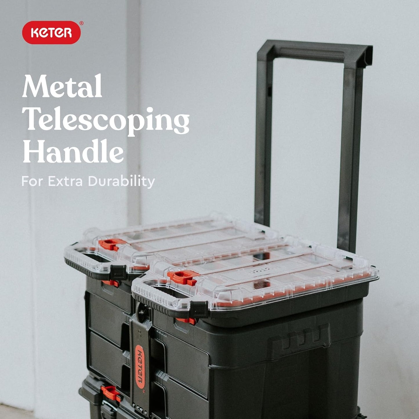 Keter Stack-n-Roll Two Drawer Tool Box for Small Parts and Power Tool Accessories, Fits Keter Modular Tool Storage System