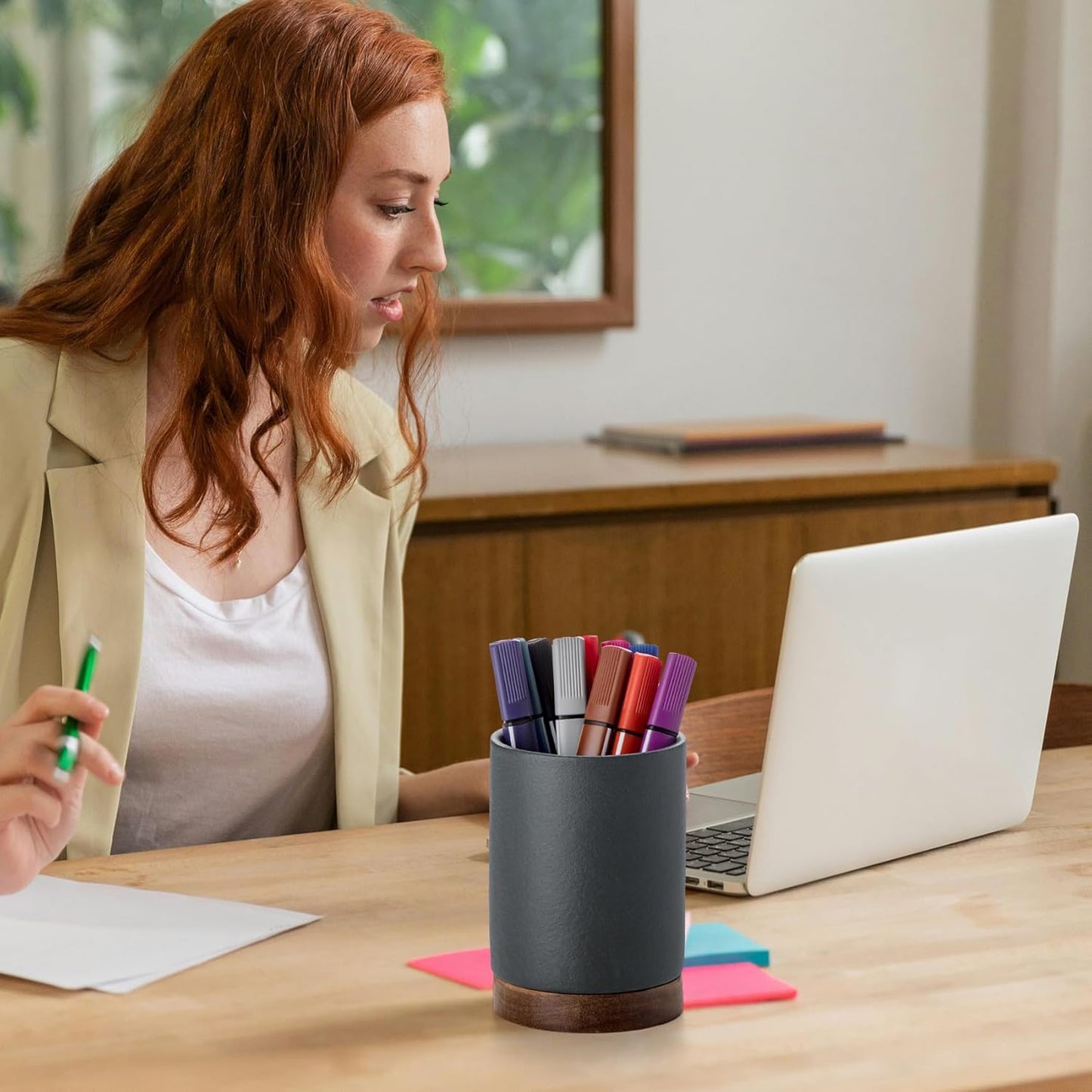 Pen Holder for Desk, Ceramic Pencil Organizer & Makeup Brush Holder, Office Decor and Desk Accessories，Perfect Office Organization,Teacher Supplies (White, Set / 1)