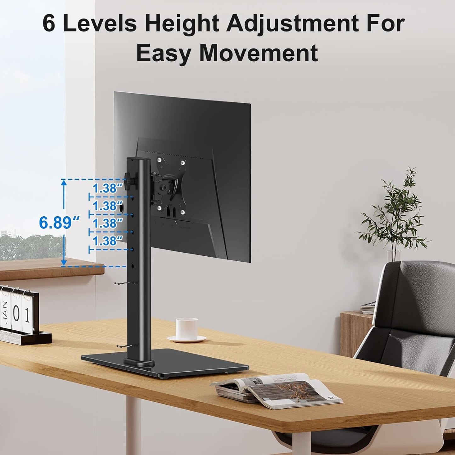 Single Monitor Stand Fits Max 32 inch Computer Screen, Free-Standing Desk Stand Hold up to 17.6lbs, Monitor Mount with Height Adjustment, Swivel, Tilt, Rotation, VESA Mount 75/100mm