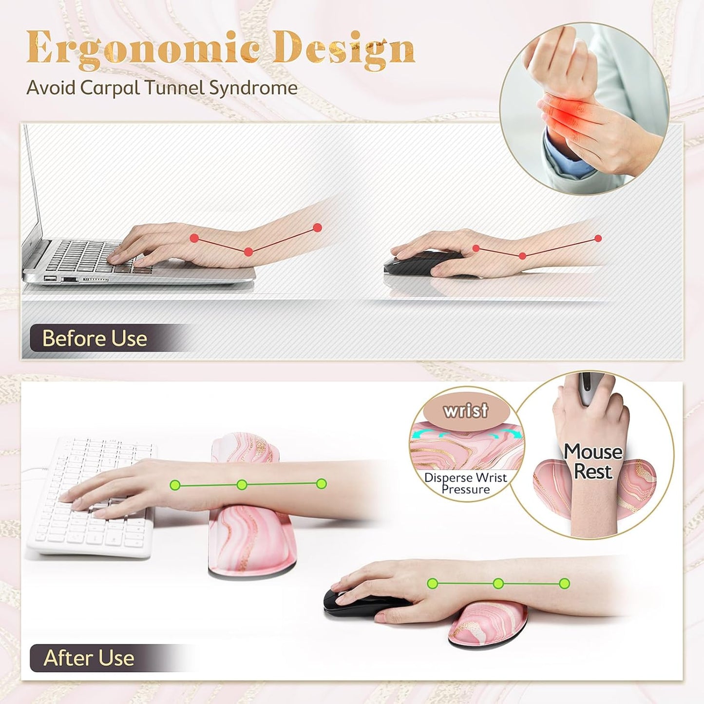 Gimars Upgrade Enlarge Silky and Superfine Fabric Gel Memory Foam Keyboard Wrist Rest Set, Ergonomic Keyboard Mouse Wrist Support for Typing Pain Relief, Comfort for Office, Gaming, Computer