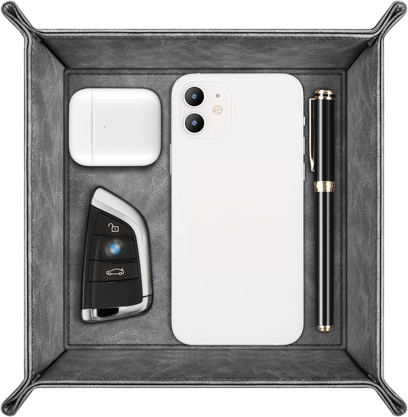 SITHON Valet Tray Desktop Storage Organizer – Premium PU Leather Catchall Bedside Vanity Tray Nightstand Caddy Holder for Keys, Phone, Wallet, Coin, Valentine's Day Gift, Brown